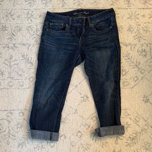 American Eagle Outfitters “Boyfit” Dark Blue Cropped Jeans